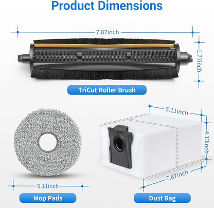 10Pcs TriCut-Brush for Dreame X40 Ultra/ X30 Ultra/ L30 Ultra/ L10s Ultra/ L20 Ultra/ L10s Pro Ultra/ L40 Ultra, for MOVA P10 Ultra/ P10 Pro Ultra/ P50 Pro Ultra Parts Accessories Kit