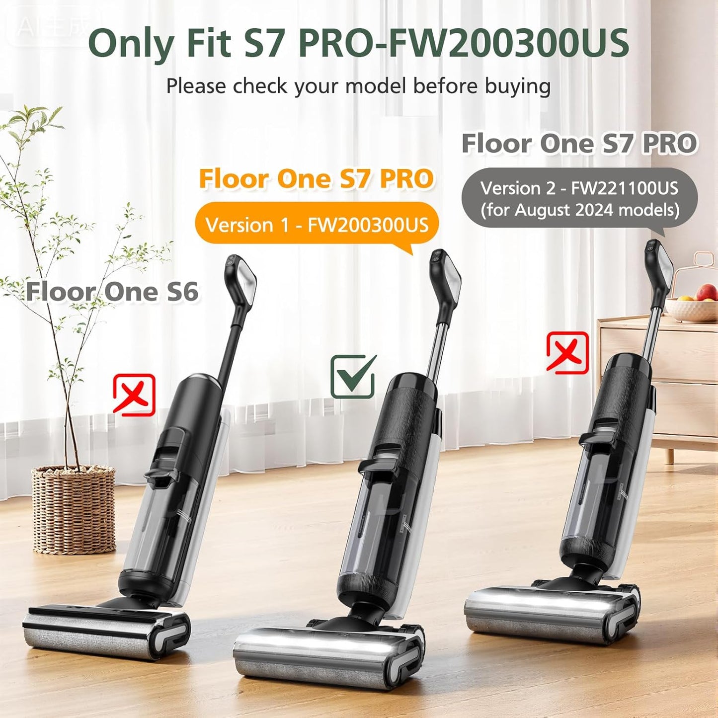 Version 1 - FW200300US S7 PRO Brush Roller and HEPA Filter Set Compatible with Tineco Floor ONE One S7 PRO Cordless Wet Dry Vacuum Cleaner, 2+3 Pack (NOT Fit Version 2 - FW221100US)