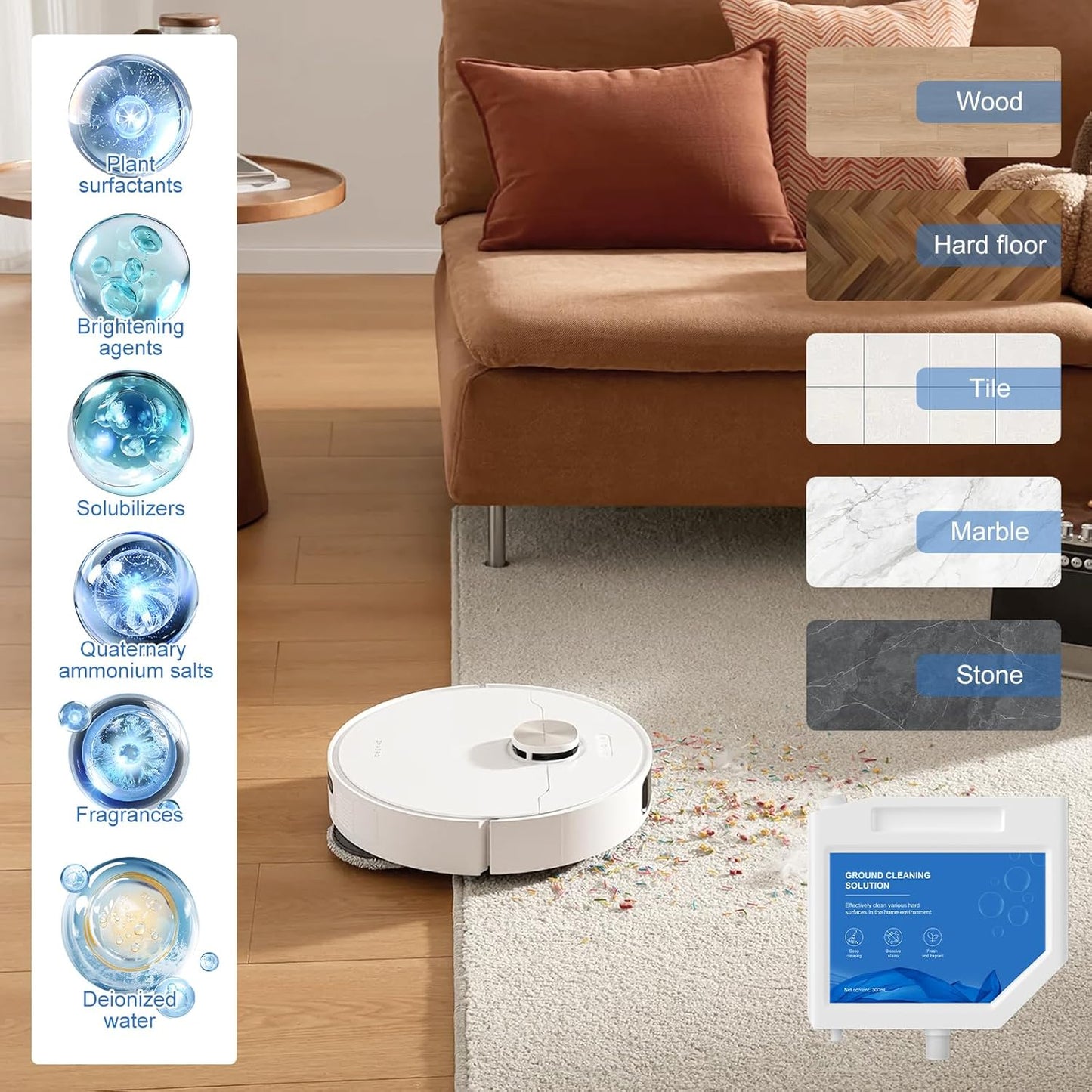 Floor Cleaning Solution Compatible with Dreame Cleaning Solution, Multi-Surface Original Flavor L10 Ultra Detergent, Compatible with L10s Ultra Robot Vacuum (300ml)