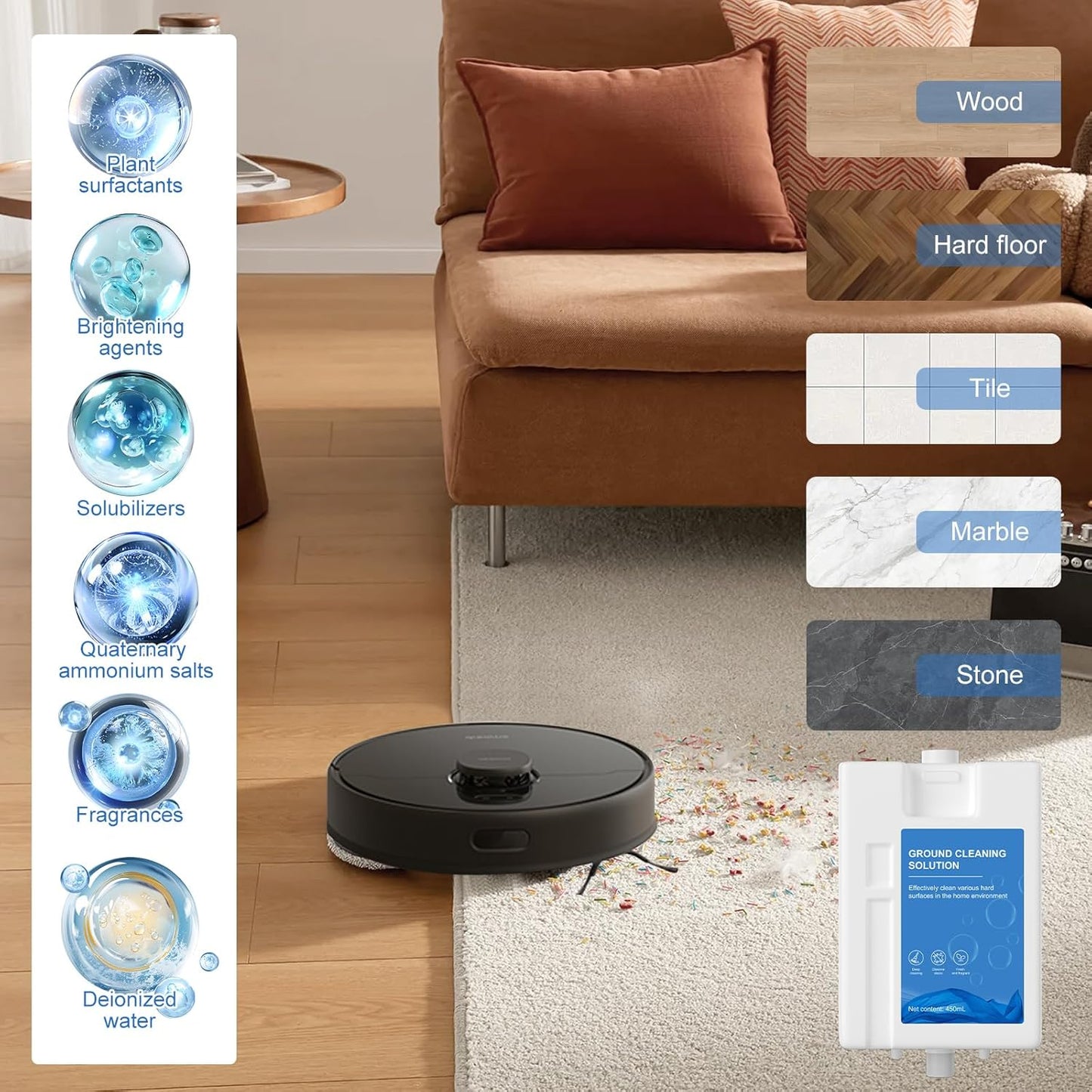 Compatible with Dreame Cleaning Solution, Multi-Surface Floor Cleaning Solution Compatible with Dreame L20 Ultra Robot Vacuum (15.2 Fl Oz)