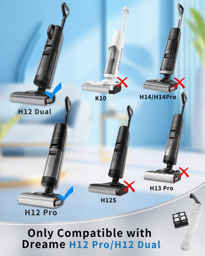 (7pcs) HEPA Filters & Replacement Brush Rollers Compatible Parts Accessories Kit For Dreame H12 Pro/ H12 Dual Wet Dry Vacuum Cleaner, Replacement Inclue 3 Vacuum Filter, 3 Brush Rollers