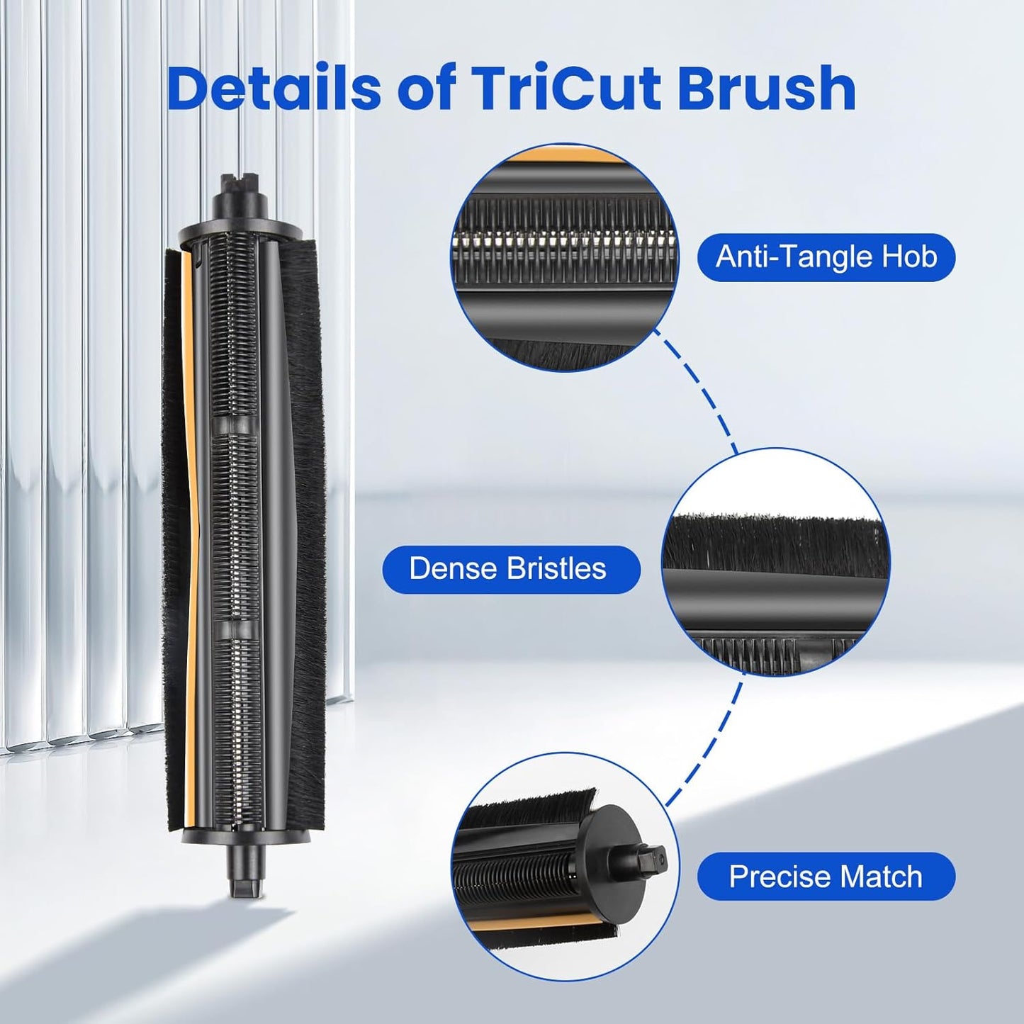 DREAME TriCut Brush Compatible with L10s Ultra/L20 Ultra/L10s Pro Ultra/X30 Ultra/X40 Ultra/L30 Ultra/L40 Ultra/X40 Master/L10s Ultra Gen 2, Ideal for Pet Hair, Carpet and Hard Floor