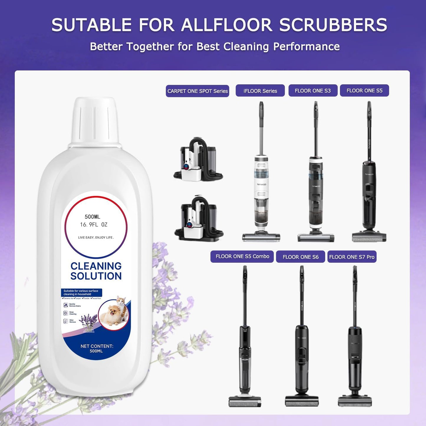 2 Packs Floor Cleaner Lavender Scent Compatible with Tineco Cleaning Solution Rifill Deep Cleaning for Tineco Vacuum Mop Solution, for iFloor Series & Floor One Cleaner Solution, Residue & Streak Free