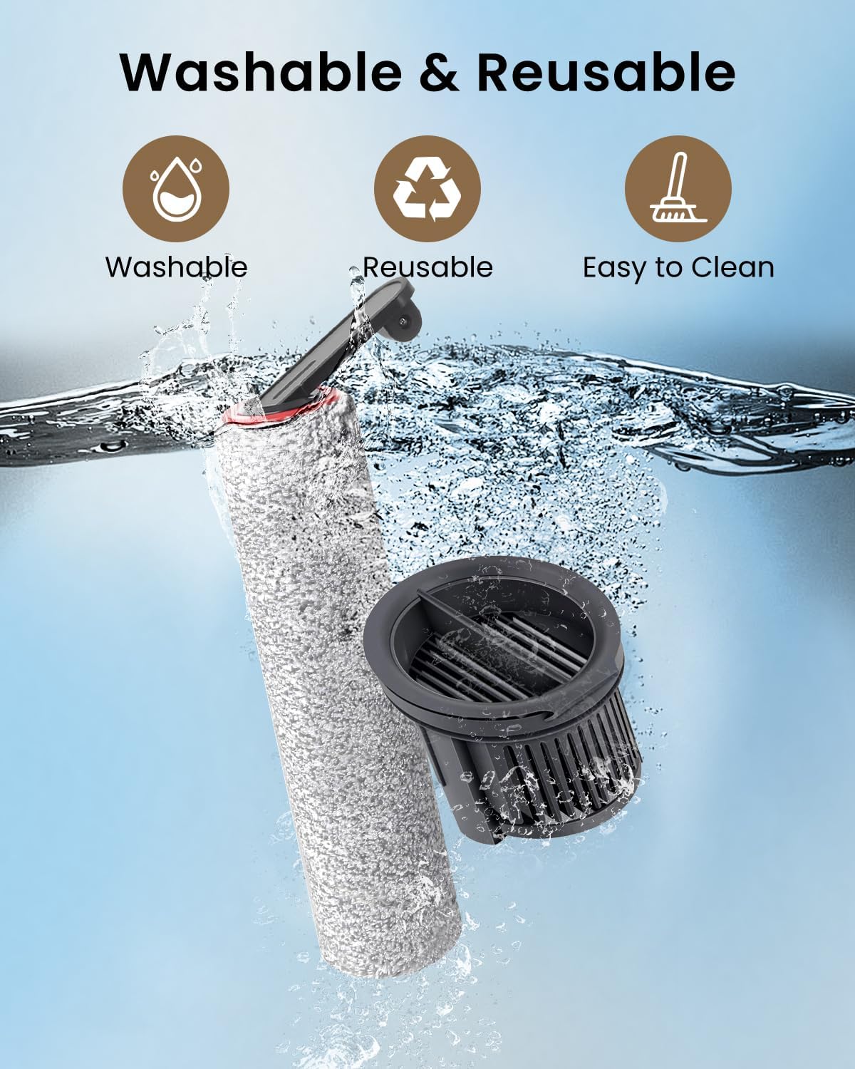 (7pcs) HEPA Filters & Replacement Parts Kit Brush Rollers Compatible Parts Accessories Kit For Dreame H14/H14 Pro/H14 Dual Wet Dry Vacuum Cleaner, Replacement Inclue 3 Vacuum Filter, 3 Brush Rollers