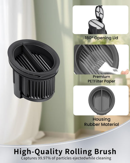 (7pcs) HEPA Filters & Replacement Parts Kit Brush Rollers Compatible Parts Accessories Kit For Dreame H14/H14 Pro/H14 Dual Wet Dry Vacuum Cleaner, Replacement Inclue 3 Vacuum Filter, 3 Brush Rollers