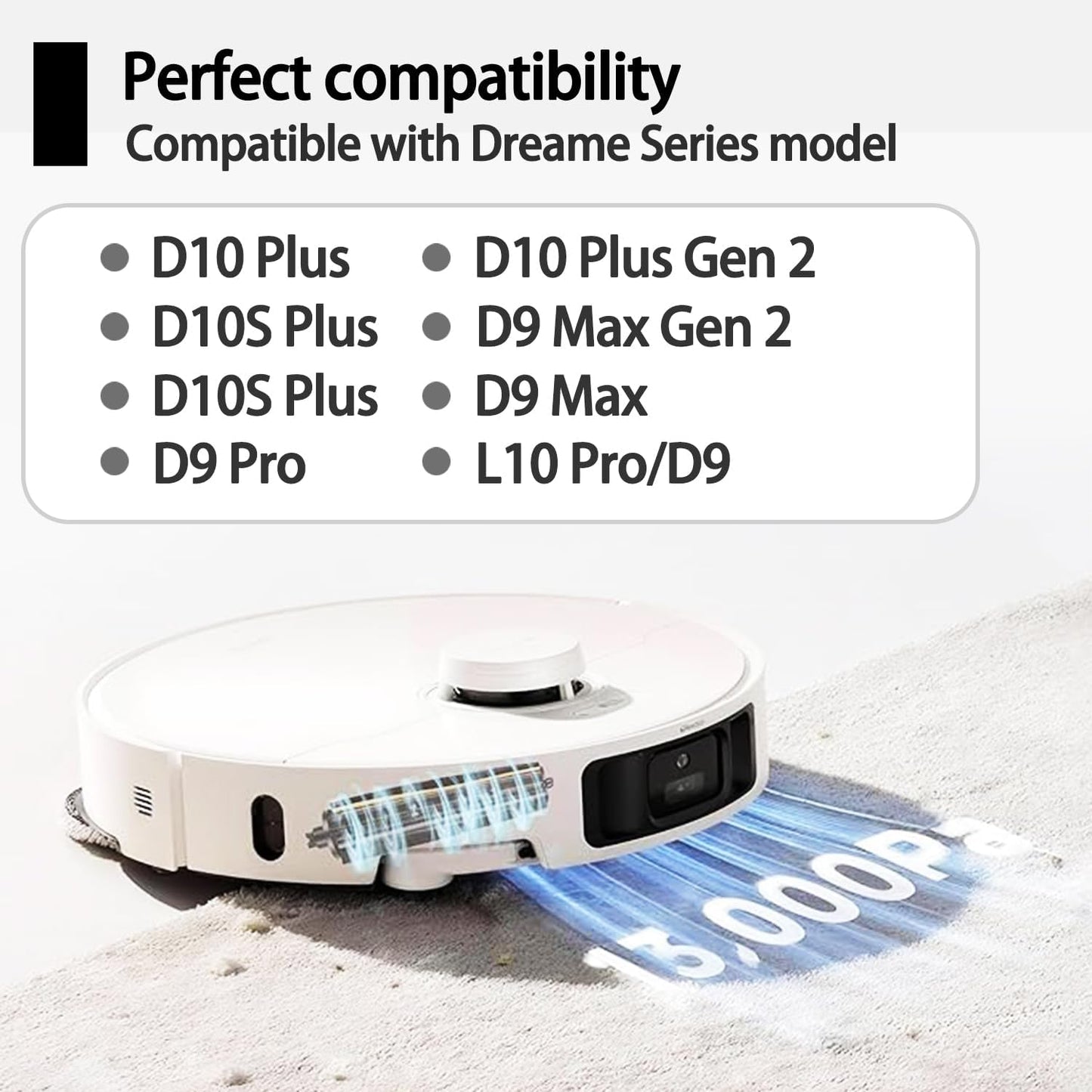 TriCut Brush Main Brush Cover Kit Compatible with Dreame D10 Plus/D10 Plus Gen 2/D9 Max Gen 2/D10S Plus Robot Vacuum Cleaner Replacement Parts Accessories Anti-Tangle Brush for All Floor